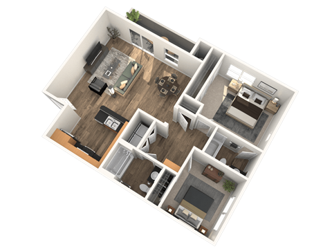 Floor plan for 2 beds, 2 baths, 1000 sqft